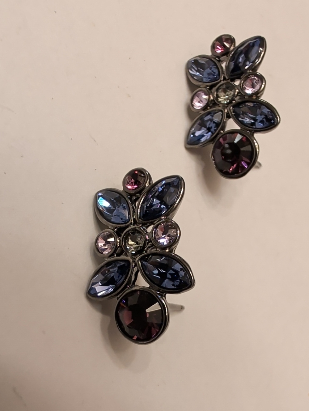 Givenchy Blue and Purple Crystal Floral Stud Earrings
